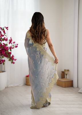 grey color fendy chiffon fabric beautiful embroidered saree 3