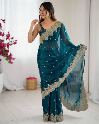 rama chiffon embroidered saree 1