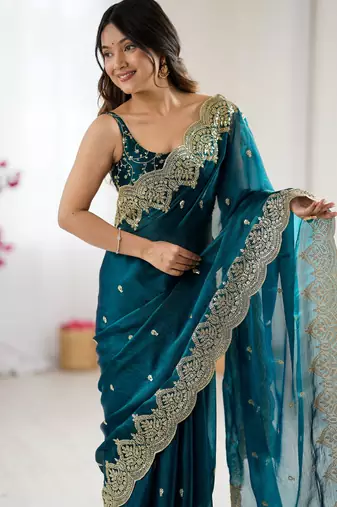 rama chiffon embroidered saree