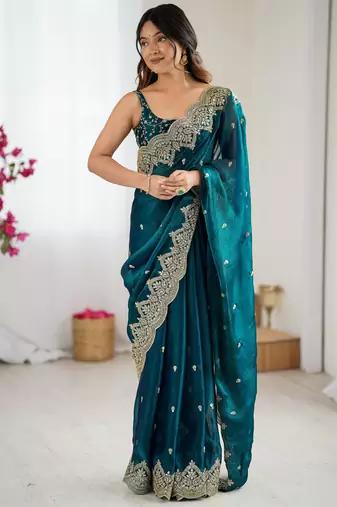 rama chiffon embroidered saree