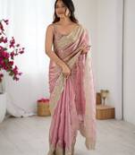 pink color fendy chiffon fabric beautiful embroidered saree