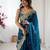teal color fendy chiffon fabric beautiful embroidered saree