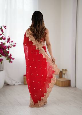 red chiffon embroidered saree 3