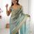 sky blue color fendy chiffon fabric beautiful embroidered saree