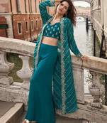 blue chinon silk indo-western shrug with elegant flow