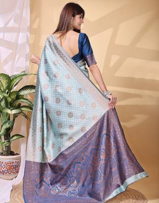 sky blue lichi art silk blend woven saree 2