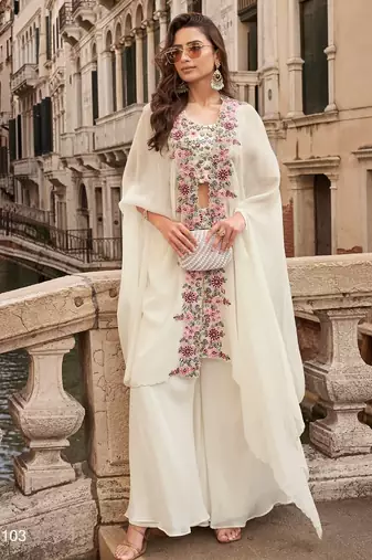 white chinon silk indo-western crop top with coordinated shrug