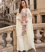 white chinon silk indo-western crop top with coordinated shrug