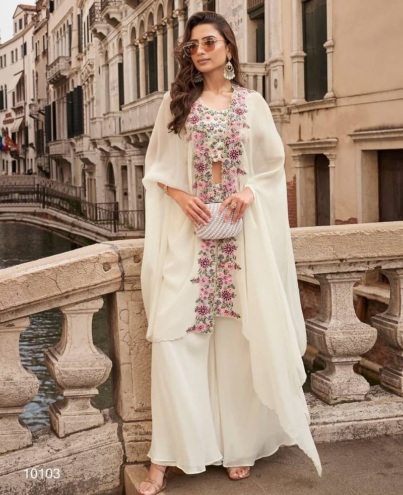 white chinon silk indo-western crop top with coordinated shrug