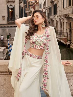 white chinon silk indo-western crop top with coordinated shrug 2