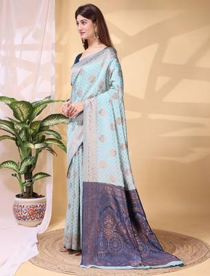 sky blue lichi art silk blend woven saree 3