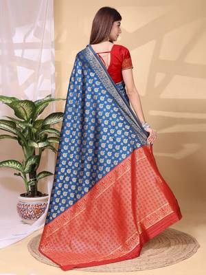 blue lichi art silk blend woven saree 2