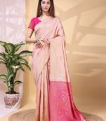 pink color lichi art silk fabric beautiful woven designer saree
