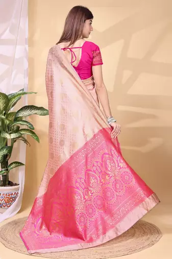 pink lichi art silk blend woven saree
