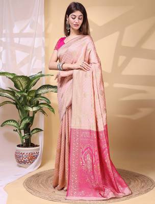 pink lichi art silk blend woven saree 3