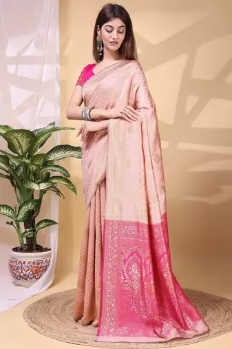 pink lichi art silk blend woven saree