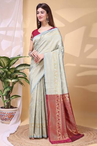 grey art silk fabric beautiful woven designer saree