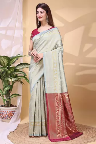 grey art silk fabric beautiful woven designer saree