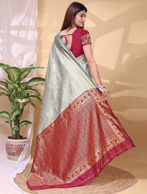 grey art silk blend woven saree 2