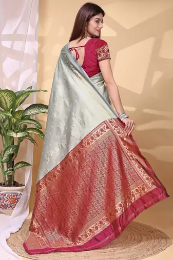 grey art silk blend woven saree