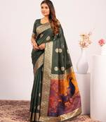green color banarasi art silk fabric designer partywear saree
