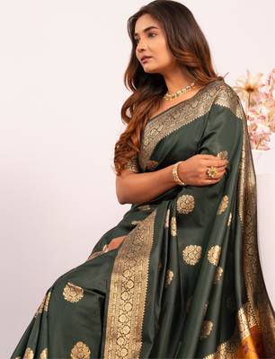 green faux banarasi art silk blend partywear saree 3