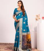 firozi color banarasi art silk fabric designer partywear saree