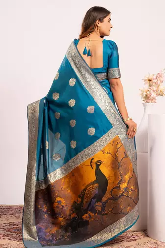 firozi faux banarasi art silk blend partywear saree