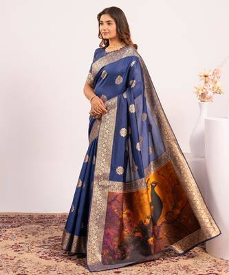 blue faux banarasi art silk blend partywear saree 4