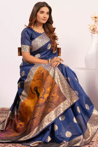 blue faux banarasi art silk blend partywear saree