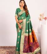 parrot green color banarasi art silk fabric designer partywear saree
