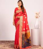 red color banarasi art silk fabric designer partywear saree