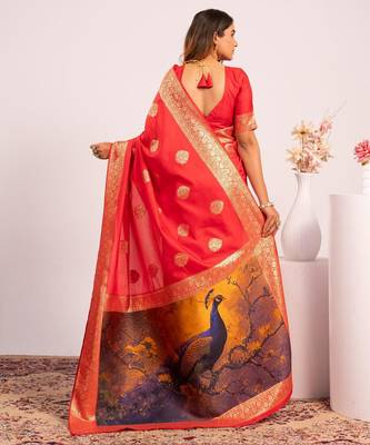 red faux banarasi art silk blend partywear saree 2