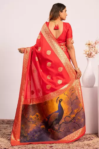 red faux banarasi art silk blend partywear saree