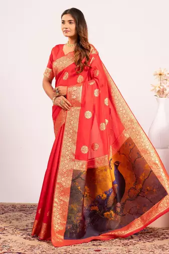 red faux banarasi art silk blend partywear saree