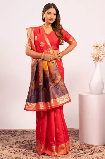 red faux banarasi art silk blend partywear saree