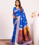 royal blue color banarasi art silk fabric designer partywear saree