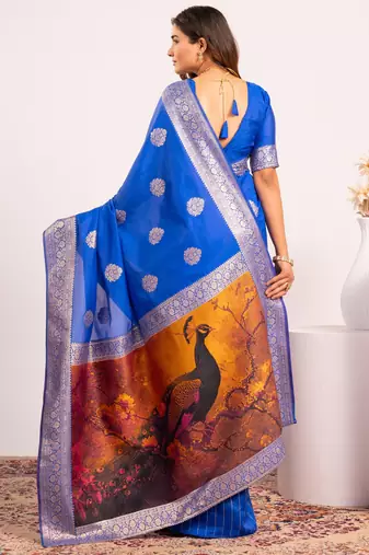 royal blue faux banarasi art silk blend partywear saree