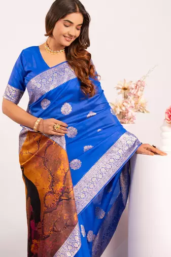 royal blue faux banarasi art silk blend partywear saree