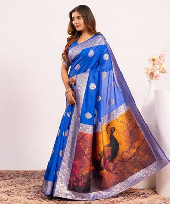 royal blue faux banarasi art silk blend partywear saree 4