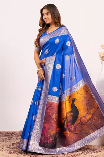 royal blue faux banarasi art silk blend partywear saree