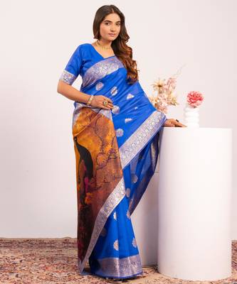 royal blue faux banarasi art silk blend partywear saree 5