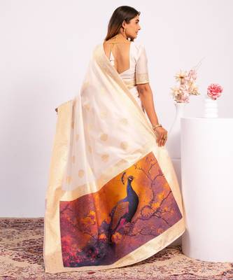 off white faux banarasi art silk blend partywear saree 2