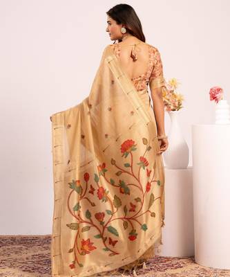chiku muga cotton paithani weaving partywear saree 2