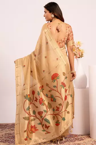 chiku muga cotton paithani weaving partywear saree