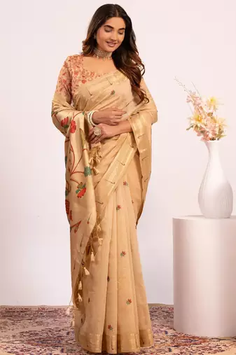 chiku muga cotton paithani weaving partywear saree