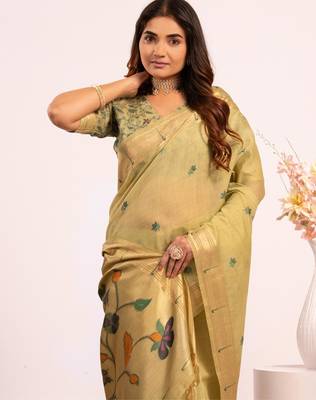 pista muga cotton paithani weaving partywear saree 3