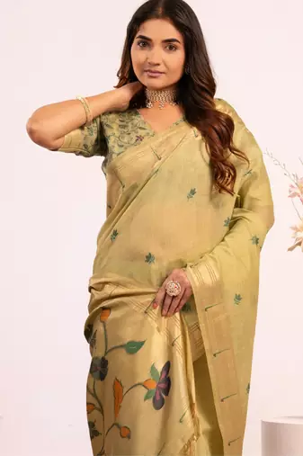 pista muga cotton paithani weaving partywear saree