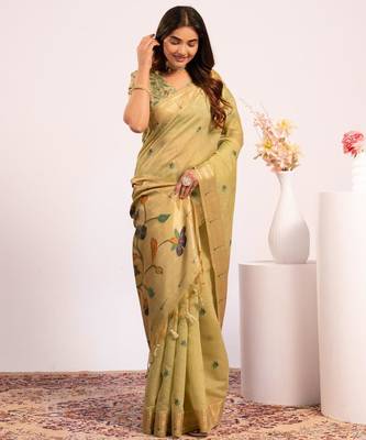 pista muga cotton paithani weaving partywear saree 4