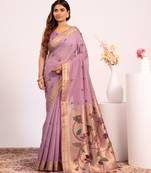 purple color muga cotton fabric paithani weaving designer partywear saree
